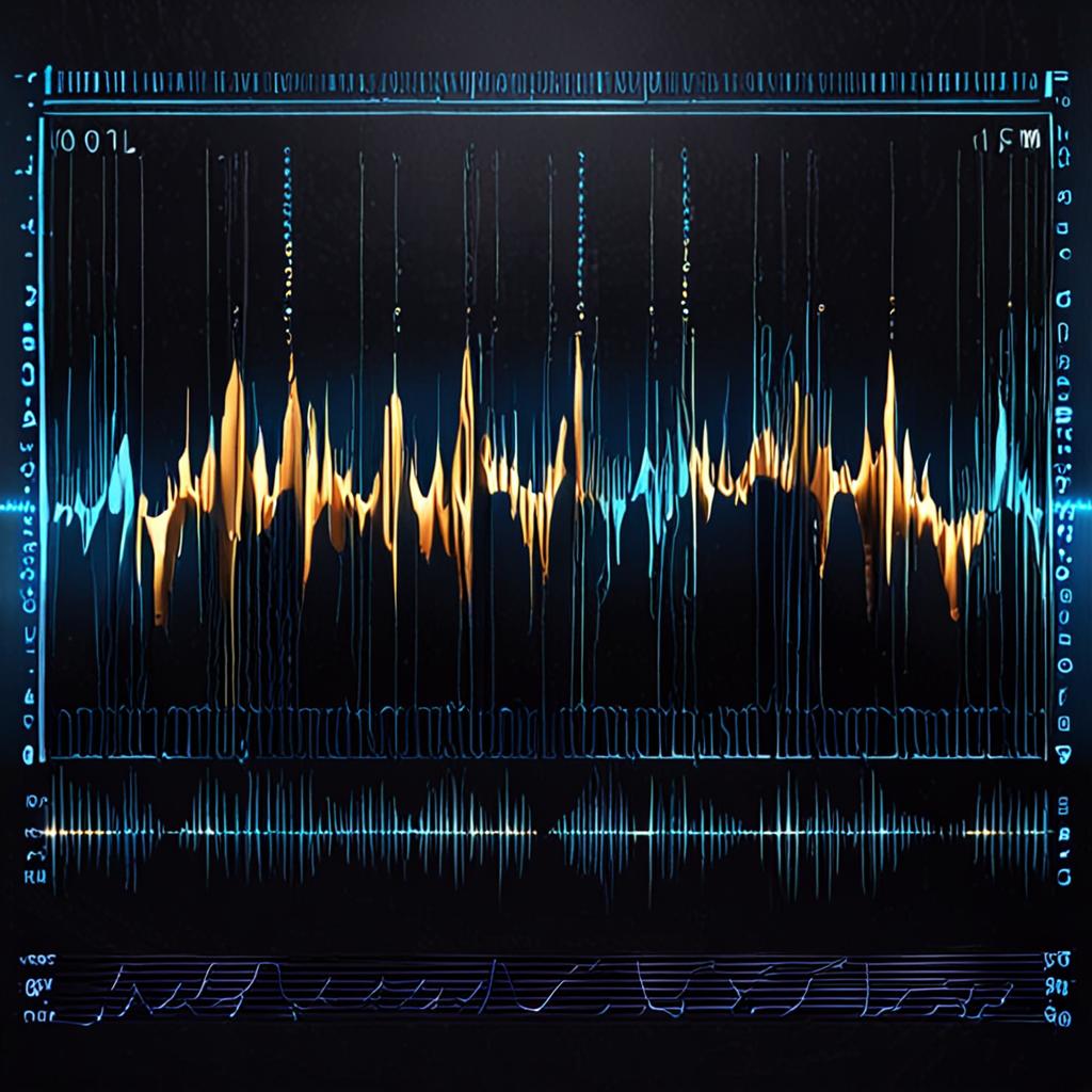 AI voice waveform visualization, digital audio spectrum, futuristic interface, blue glow
