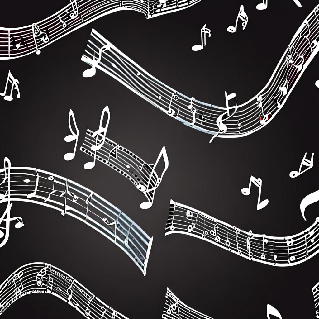 musical notes floating, AI music creation, digital sound waves, creative studio